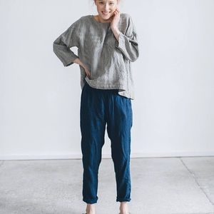 Linen Fox Nova Navy Blue Linen Trousers Medium